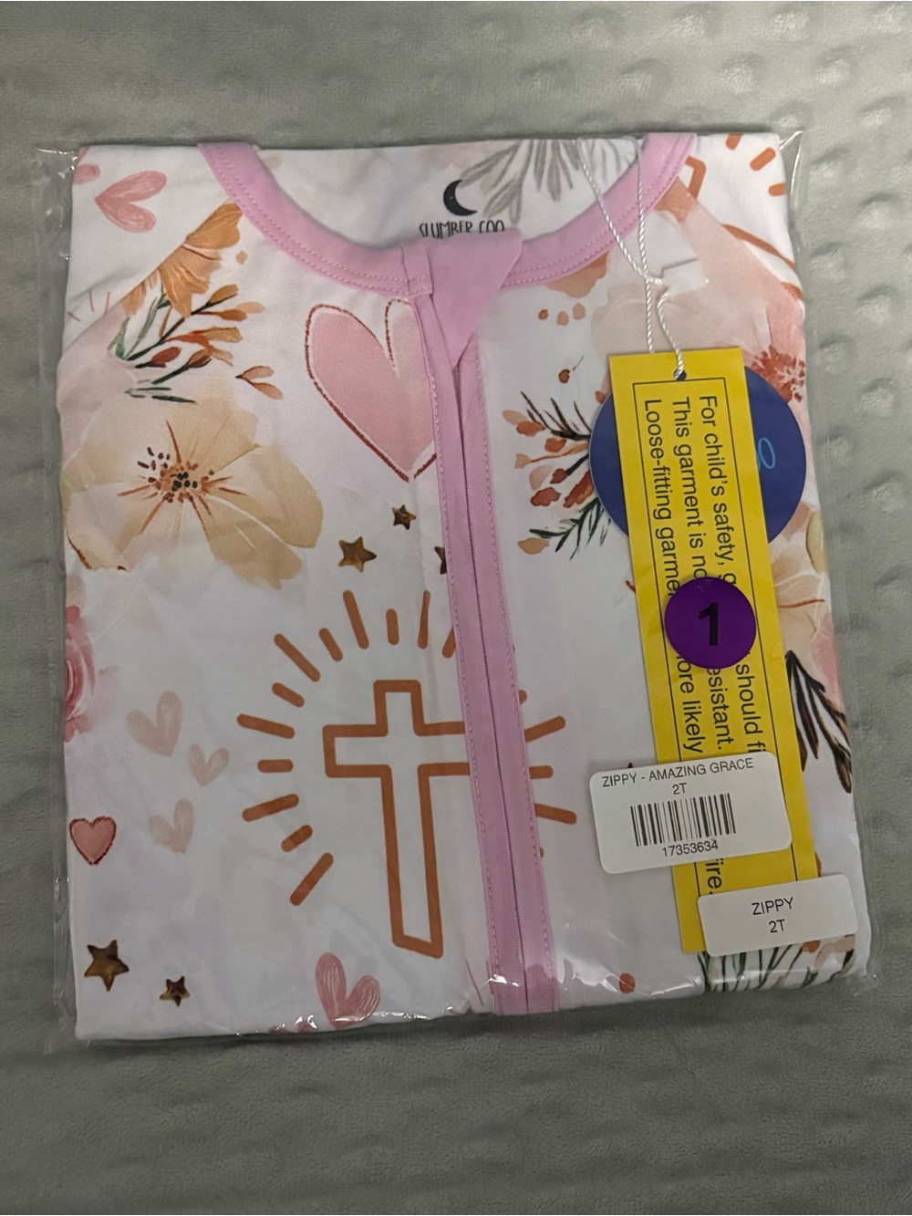 BAMBOO Pink Floral Cross Zippy Footie